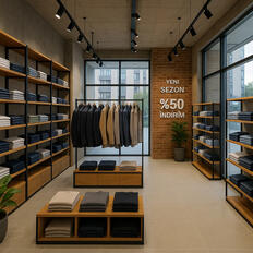 Ankara'da modern erkek giyim mağazası tadilatı, vitrin tasarımı, teşhir üniteleri ve anahtar teslim konsept uygulaması