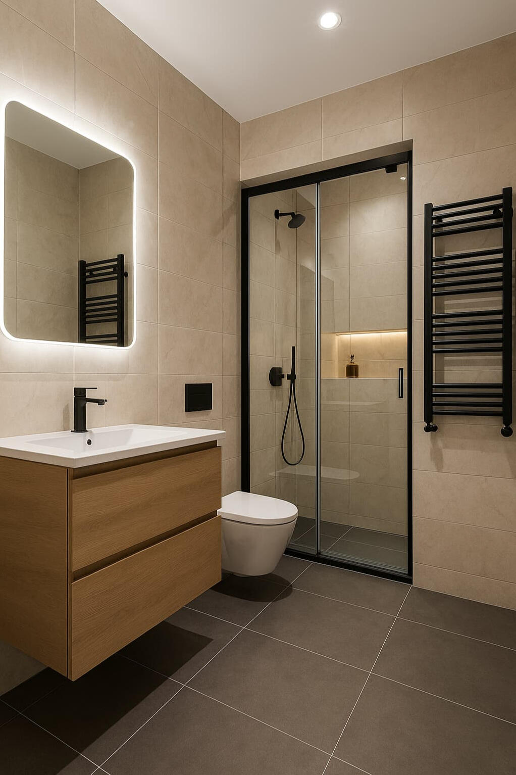 Modern Banyo Tadilatı Seramik ve duşakabinli banyo yenileme örneği