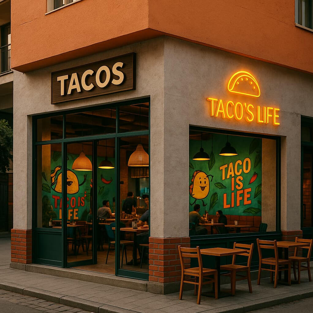 Taco Restoranı Dış Cephe Yenileme Projesi – Modern Fast Food Mimari Tasarımı Taco restoranı dış cephe tadilatı, ahşap kaplama ve ışıklı tabela ile yenilenmiş modern fast food dış görünüm